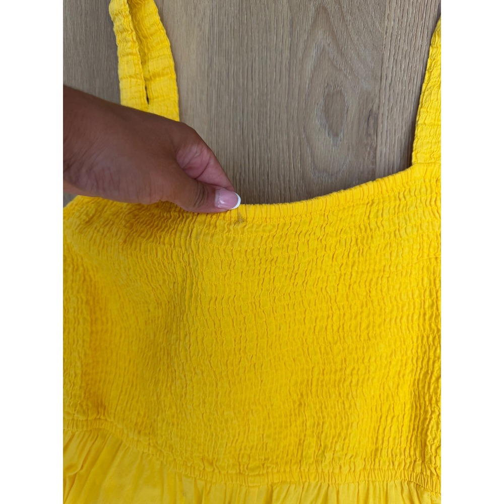 Sandy Starkman Yellow Floral Bird Smocked Cotton Midi Dress Large Whimsy - Picture 6 of 9